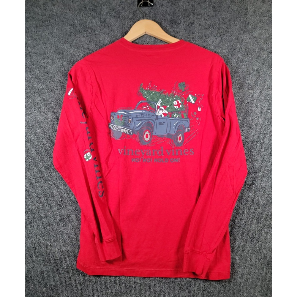Vineyard Vines Christmas T-Shirt Womens XS Red Long Sleeve Santa Cotton Crewneck